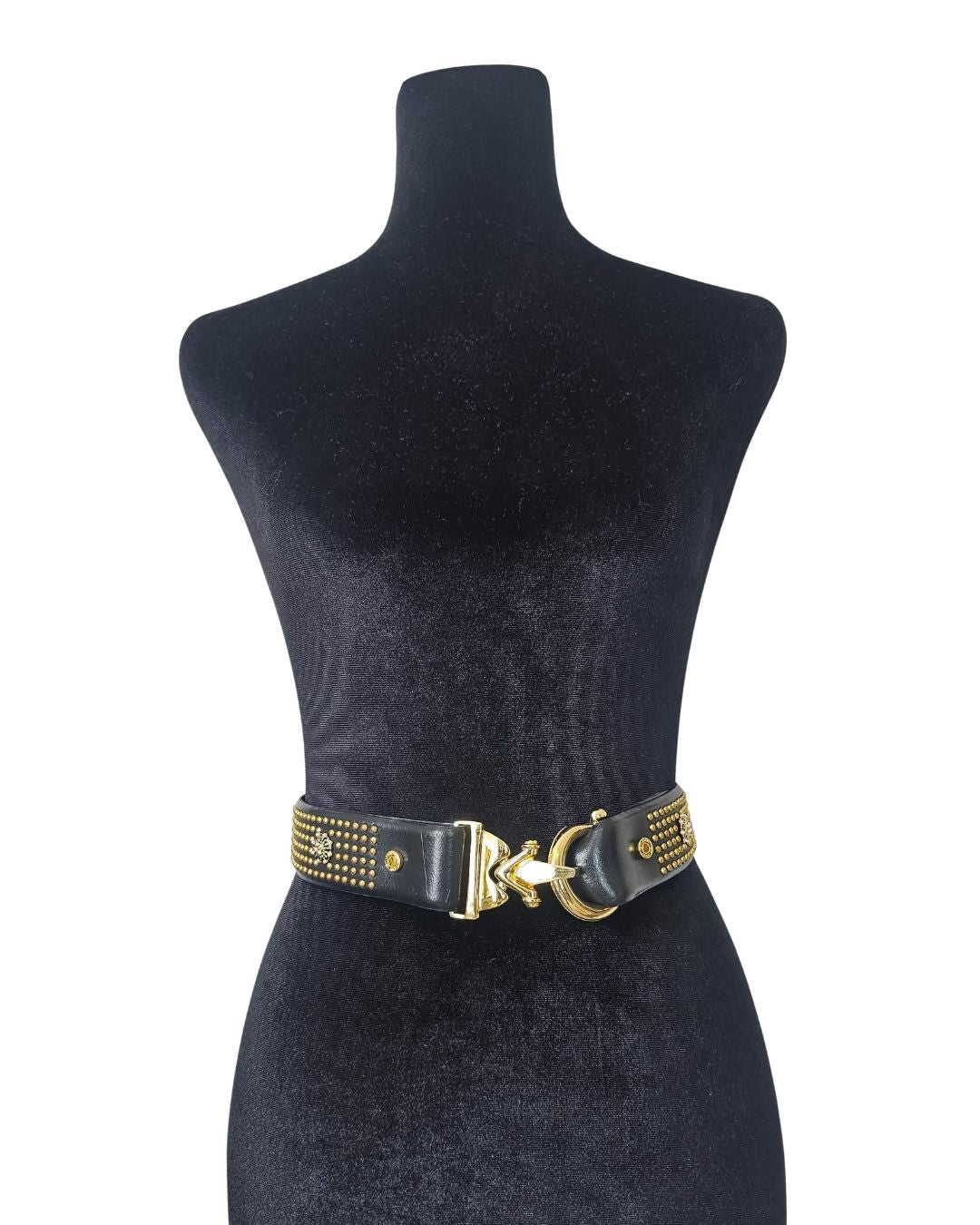 St. John Vintage Studded Leather Belt with Gold-Tone Hardware - 7962