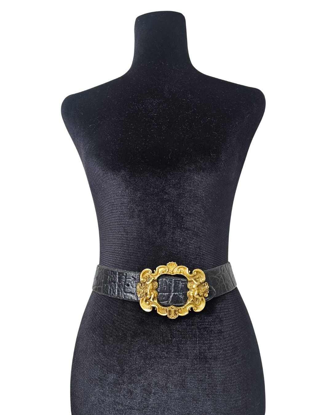 Dolce & Gabbana Baroque Buckle Croc-Embossed Belt - 2843