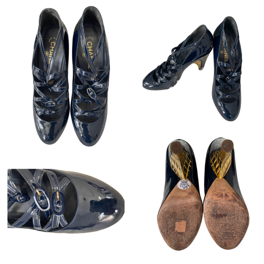 Chanel Patent Leather Heels – Navy Blue