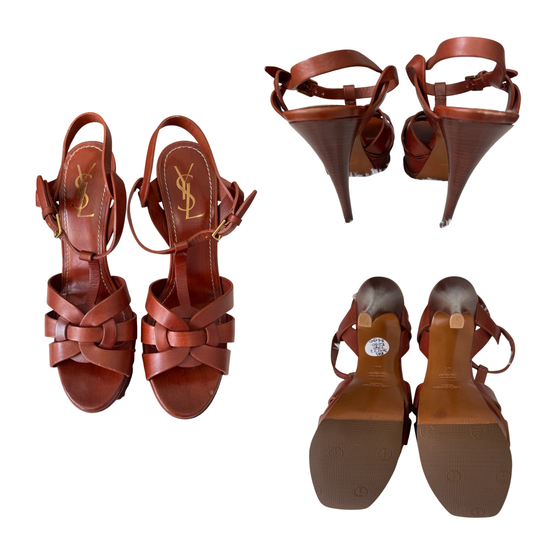 Saint Laurent Tribute Platform Sandals – Brown Leather