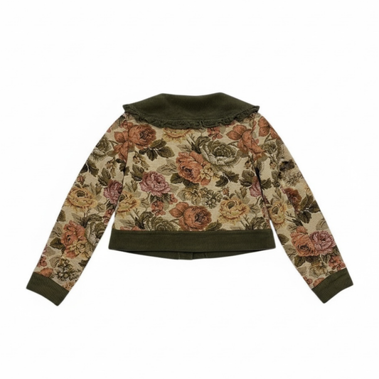 Floral Knit Jacket with Contrast Collar- 31964