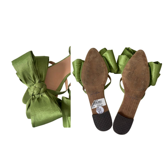 Jessi Caballero Green Satin Bow Slide Sandals – 30924