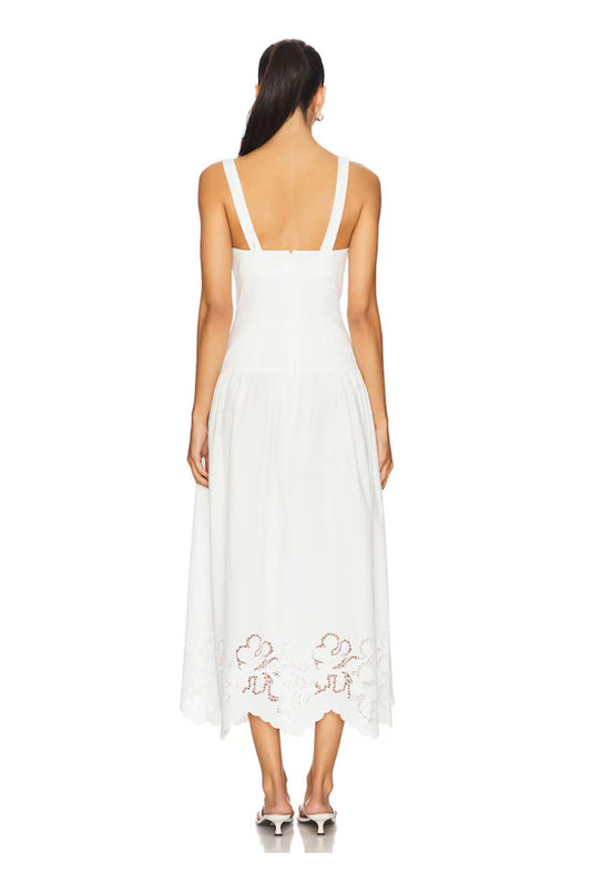 Tularosa White Midi Dress with Embroidered Hem - 32472