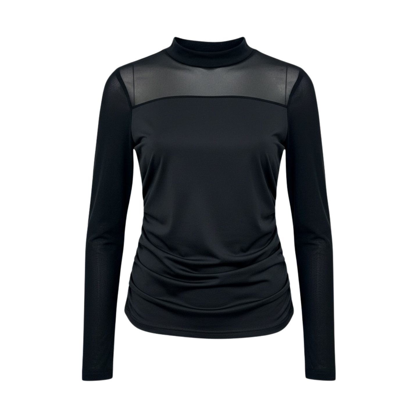 Sheer Panel High-Neck Long Sleeve Top - 31094