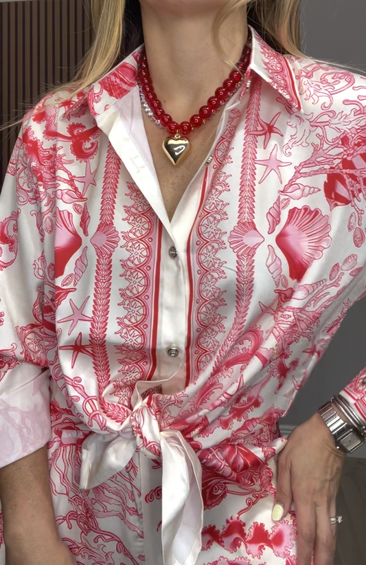 Printed Two-Piece Set – Coral & Ivory - 33355