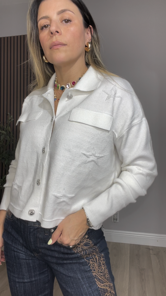 Ivory Star Textured Button-Up Sweater - 33056