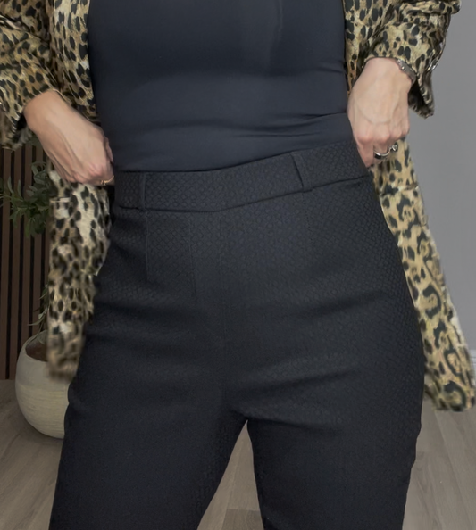 Elegant Textured Black Straight-Leg Pants - 31750