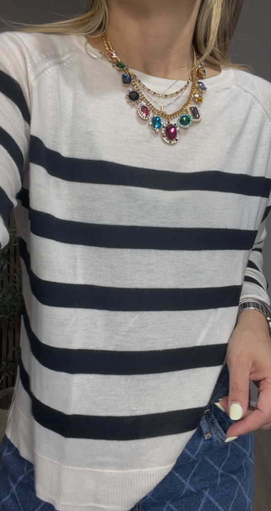 Classic Cream & Navy Stripe Sweater - 33504