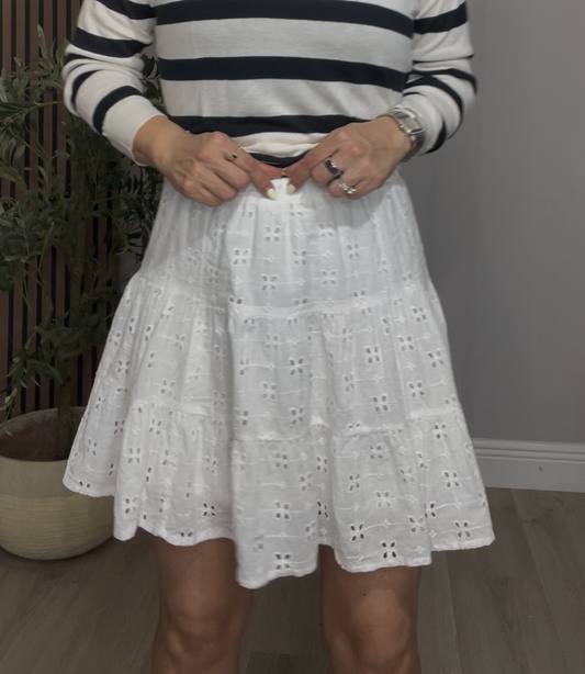 White Eyelet Tiered Mini Skirt - 33530