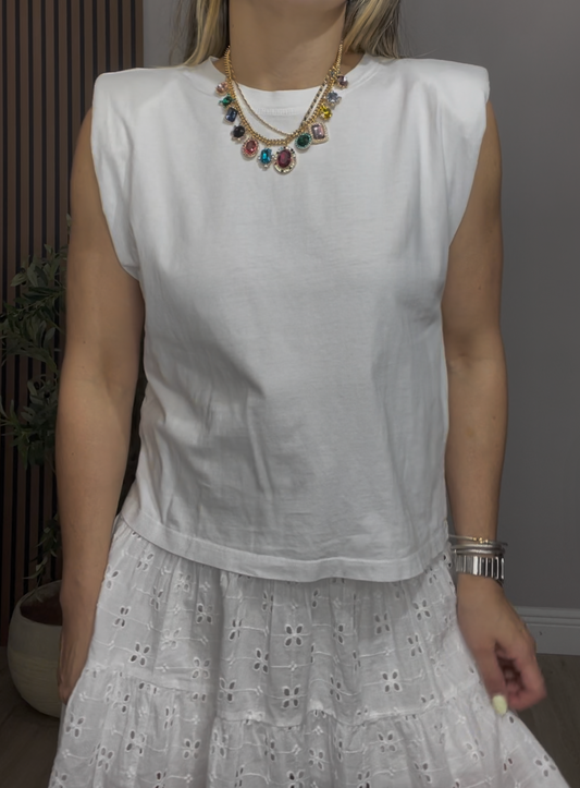 Minimalist White Structured Sleeveless Top - 33503