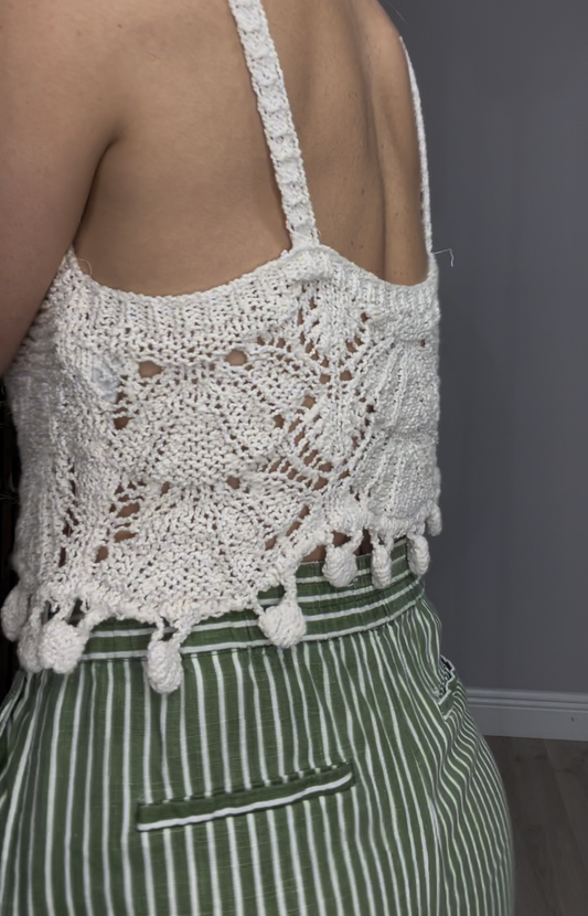 Cream Crochet Fringe Crop Top - 33498