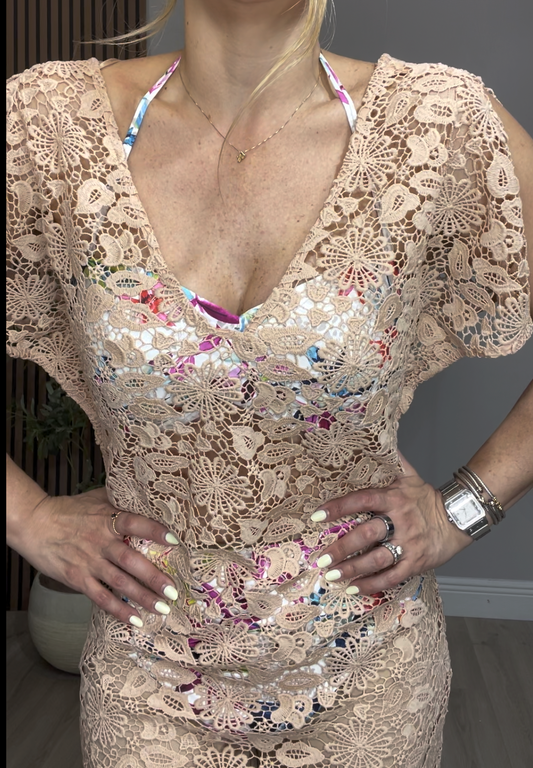 Nude Lace Cover-Up Dress - 33528
