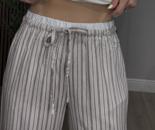 Striped Wide-Leg High-Rise Trousers - 33544