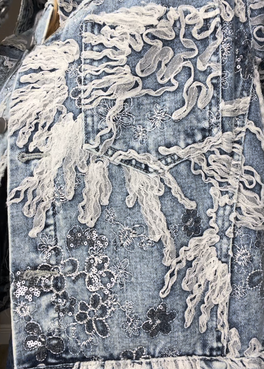 Denim Jacket with Lace Overlay Detail - 33666