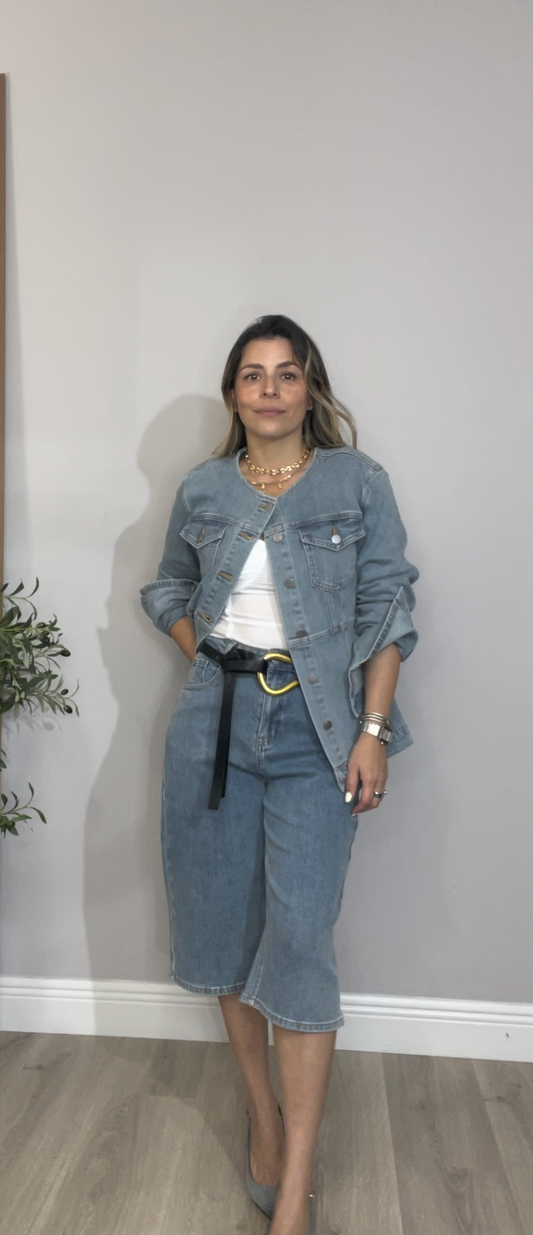 Denim Jacket & Culotte Set - 31307