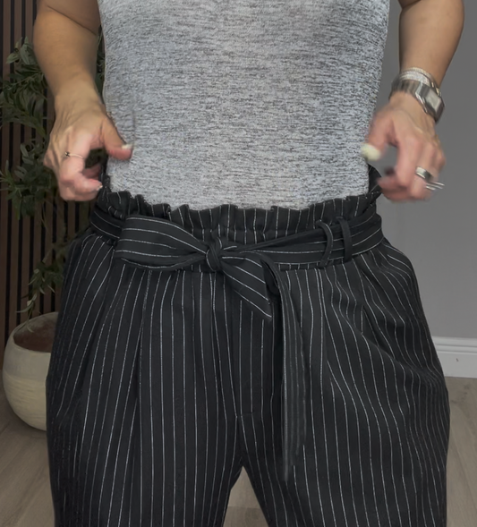 Pinstripe Paperbag Waist Pants - 33475