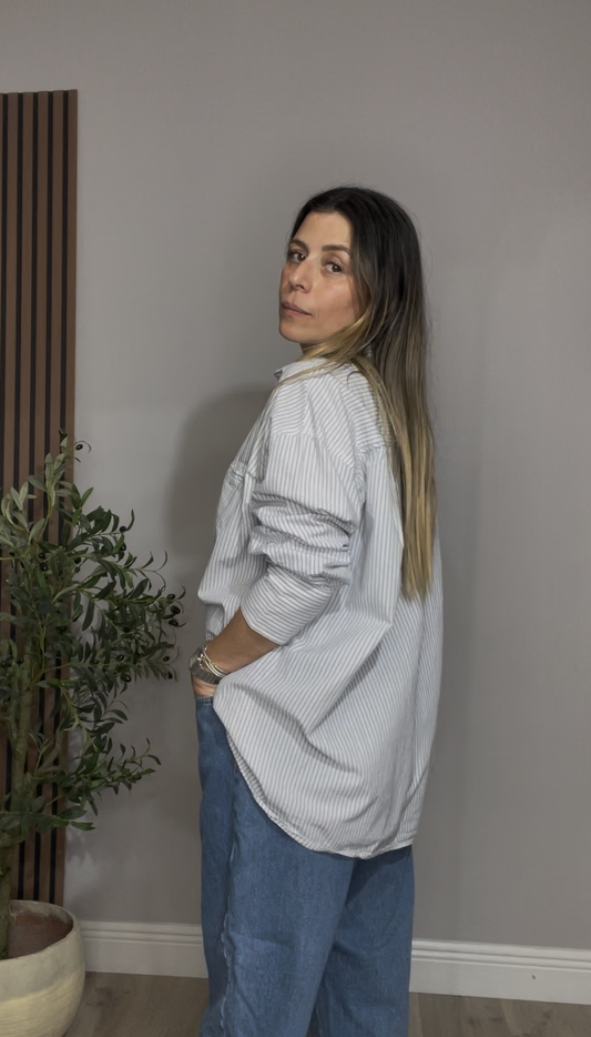 Striped Oversized Button-Down Shirt - 33521