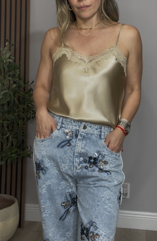 Lace Detail Spaghetti Strap Top - 33875 - 33876