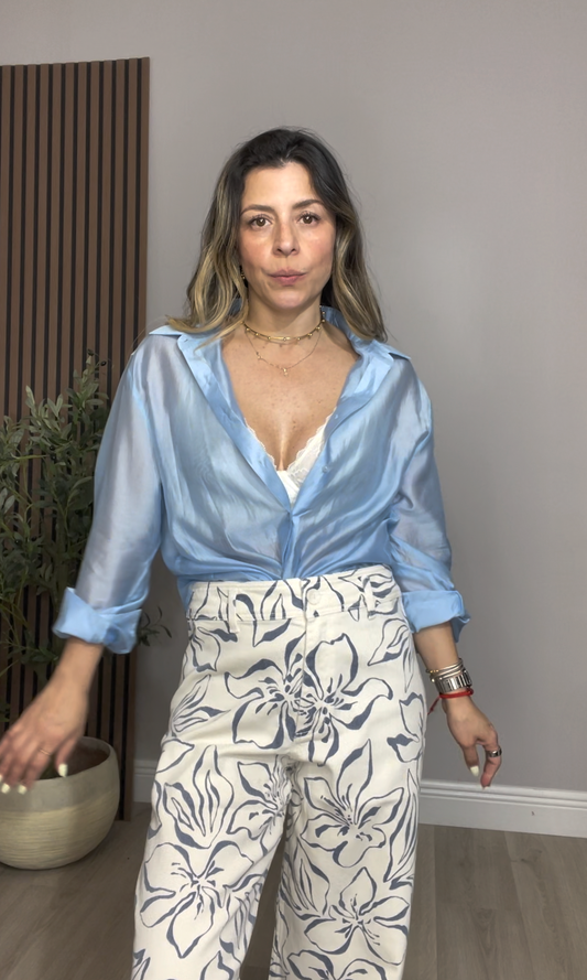 Light Blue Satin Shirt - 33361