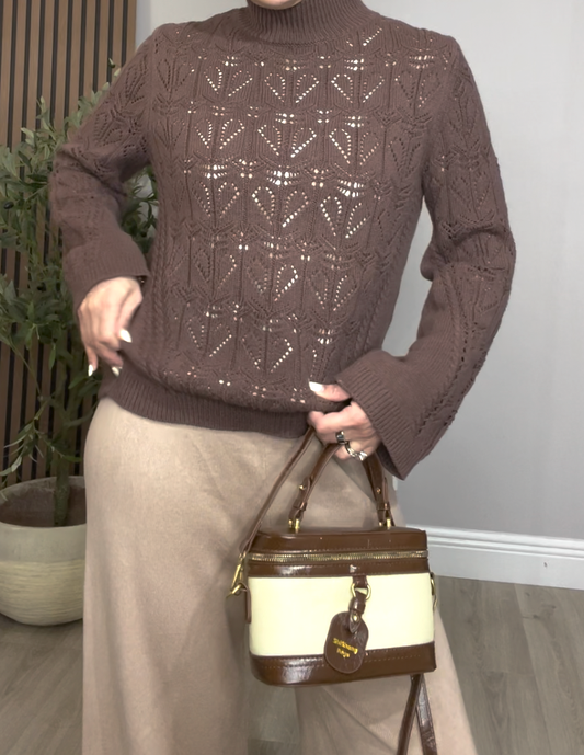 Chocolate brown knit sweater - 33801