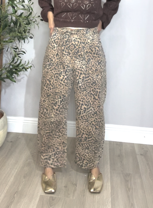 Leopard print wide-leg jeans - 33701
