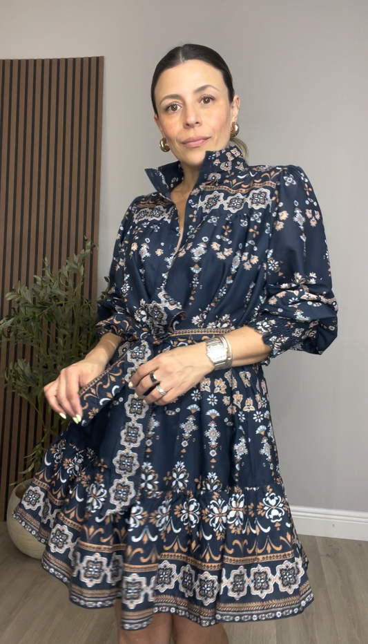Midnight Mandala Tiered Shirtdress - 33722