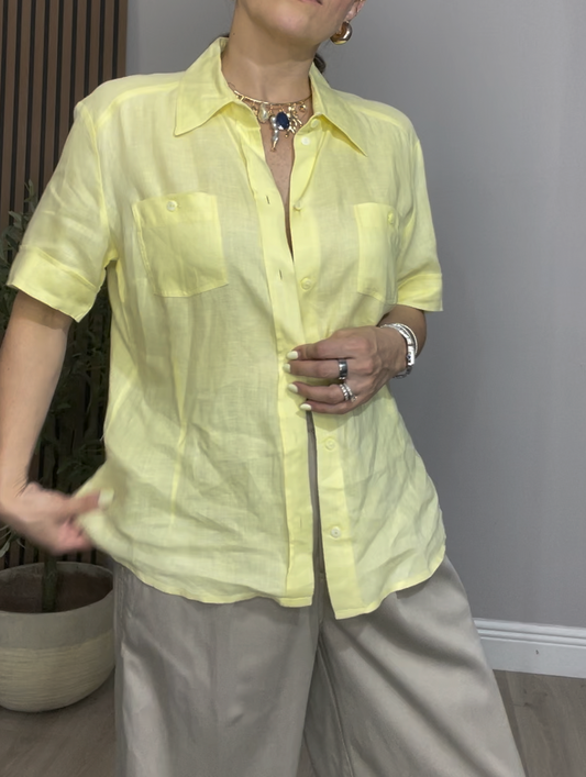 Luminous Citron Linen-Blend Short Sleeve Shirt - 33730