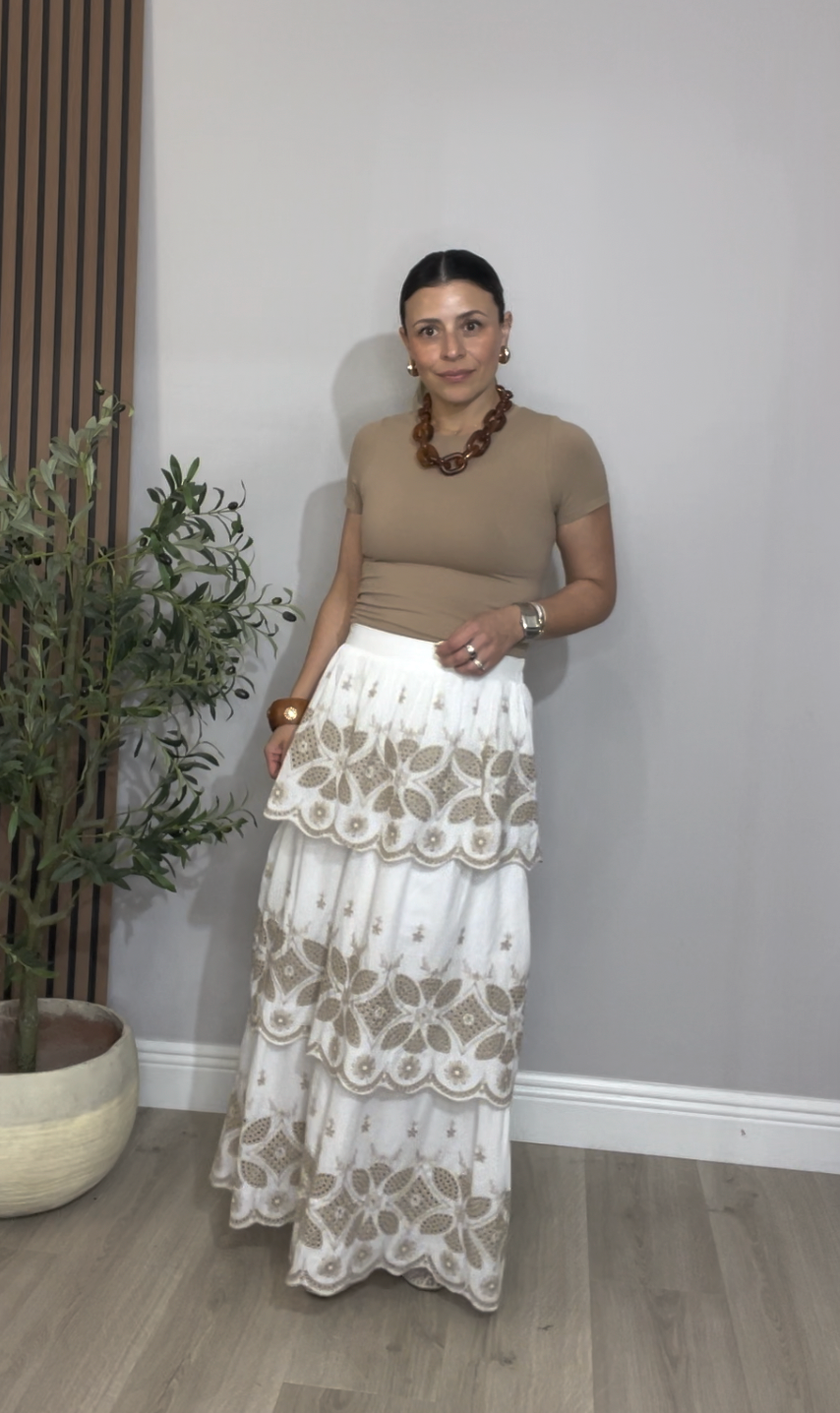 Boho Embroidered Tiered Maxi Skirt - 33843