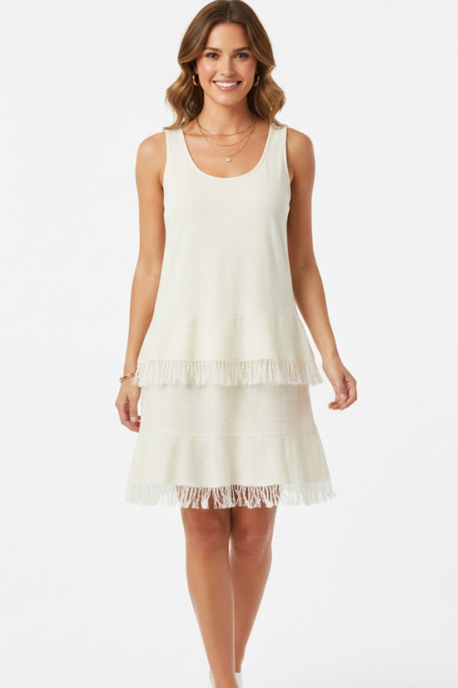 Theory Cream Tiered Fringe Knit Dress - 32687