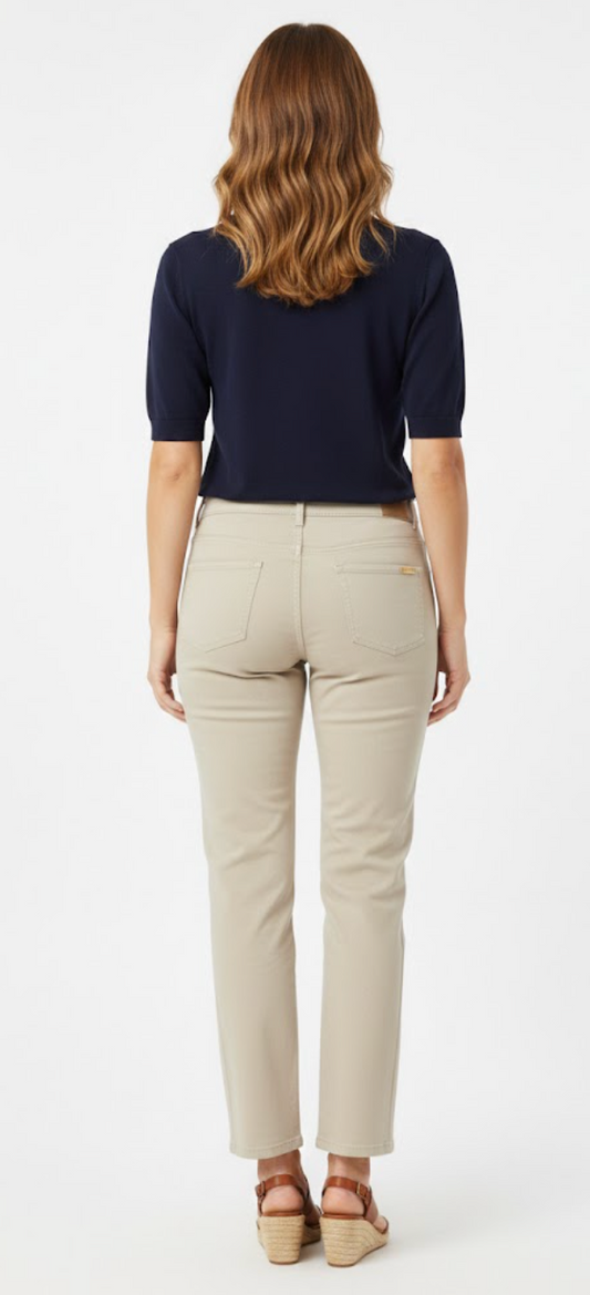 St. John Beige Straight-Leg Pants with Gold Hardware - 32703