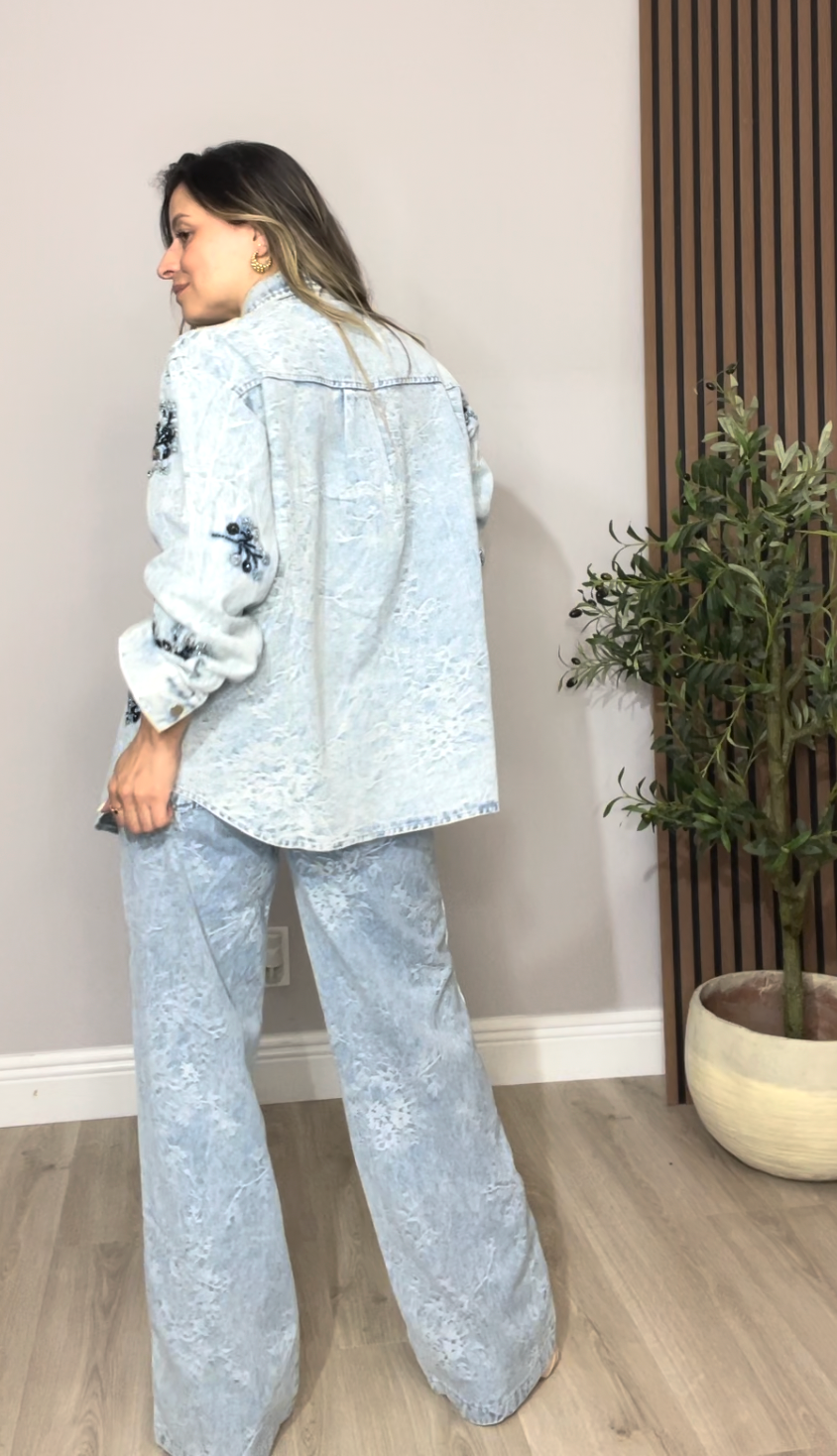 Embellished Denim Statement Set - 34069