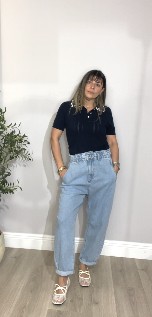 Paperbag High-Rise Light Wash Jeans - 33583