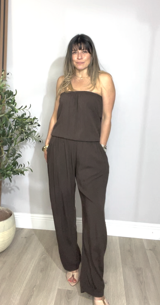 Holiday Strapless Chocolate Brown Jumpsuit - 33337