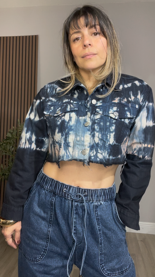 Tie-Dye Cropped Denim Jacket - 33708