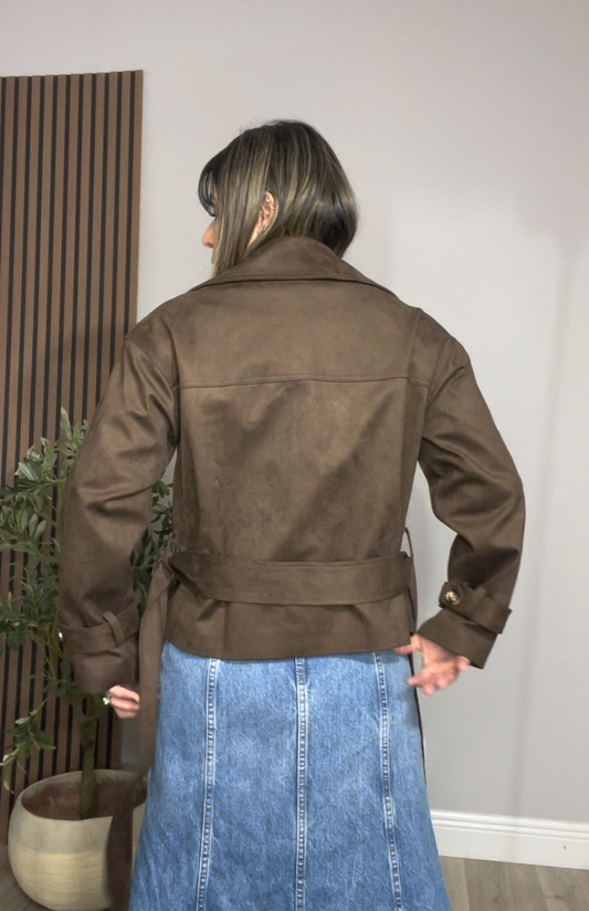 Chocolate Brown Faux-Suede Wrap Jacket - 33920
