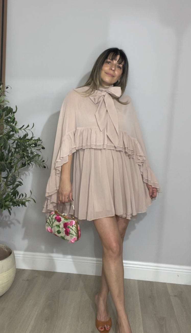 Ruffled Chiffon Cape Mini Dress - 33968