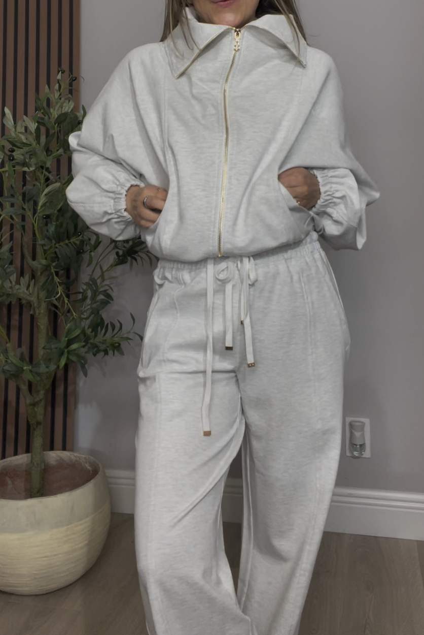 Ultra-Soft Oatmeal Zip-Up Loungewear Set - 33641