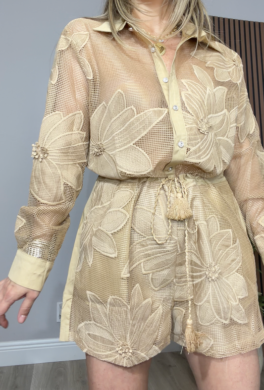Artisanal Floral Lace Romper - 34087