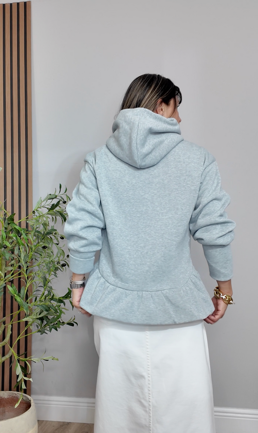 Heather Grey Peplum Drawstring Hoodie - 34108