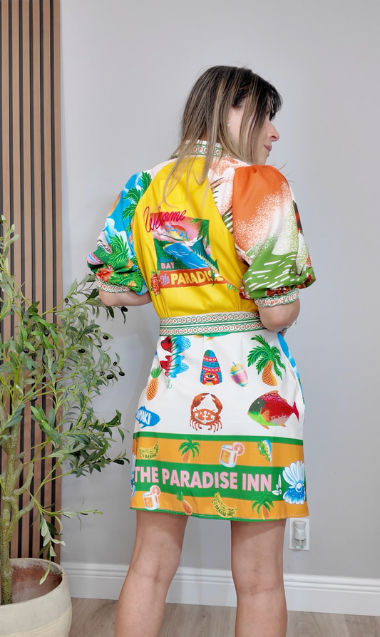 Tropical "Paradise Island" Graphic Shirt Dress - 34136