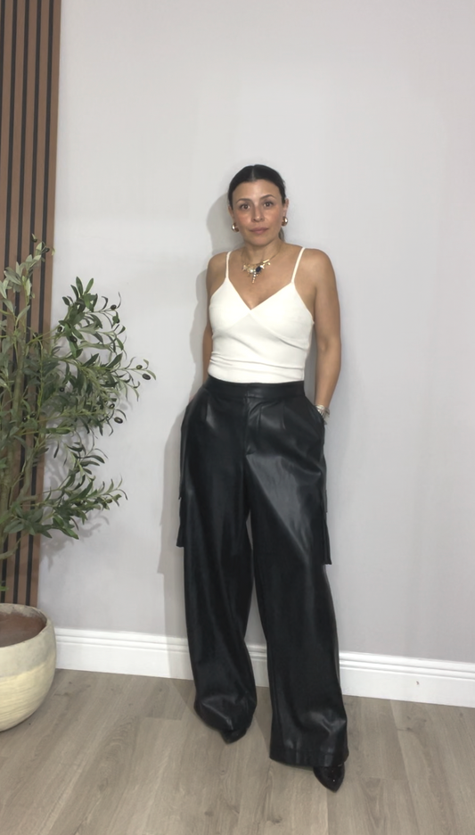 Faux Leather Cargo Trousers - 33737