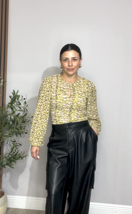 Abstract Print Blouse with Statement Sleeves - 33826