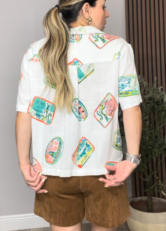 Playful Sardine-Print Button-Up Shirt - 33751