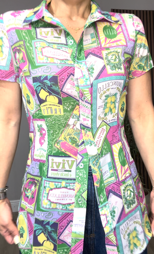 Vibrant Italian-Inspired Graphic Print Shirt - 33850