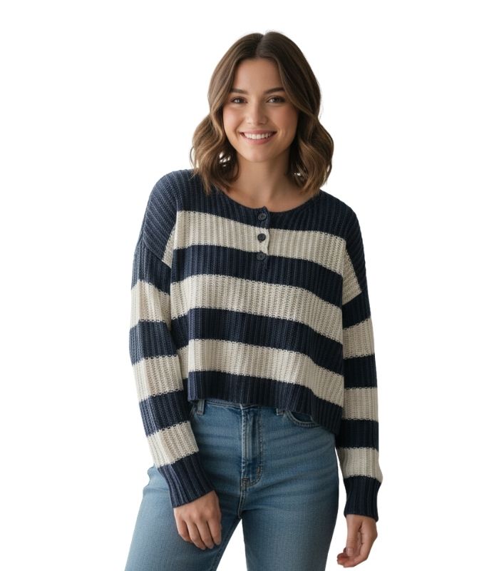American Eagle Striped Cropped Sweater - 34002