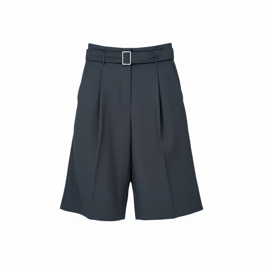 Navy High-Waisted Belted Culotte Shorts - 28929