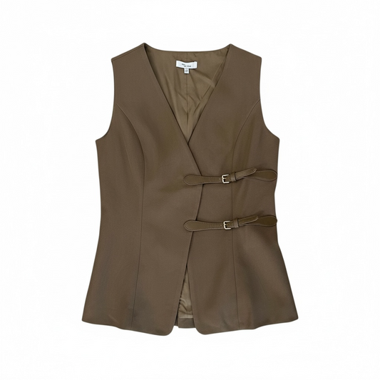 Brown Tailored Vest & Wide-Leg Pants Set - 31123