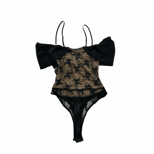 Black Lace Bow Detail Bodysuit - 27914