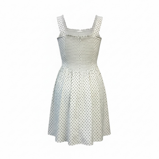 Polka Dot Smocked Midi Dress with Lace Trim - 30234