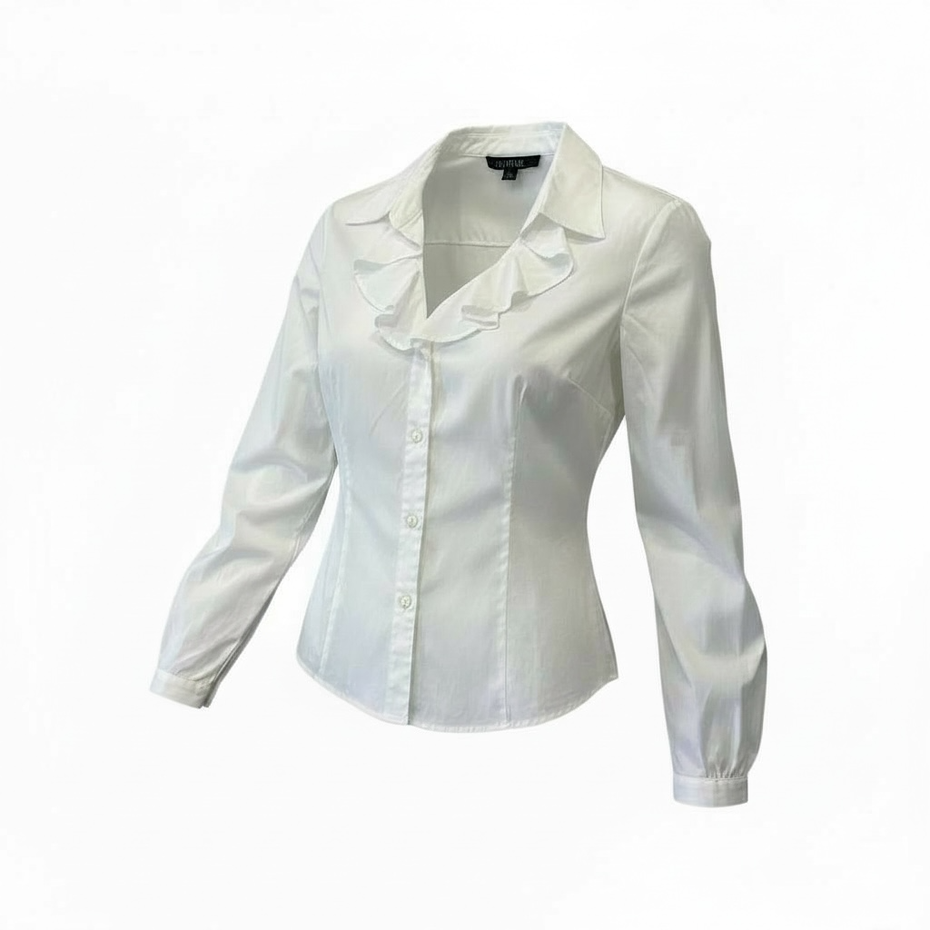 Ruffled White Button-Up Blouse - LAFAYETTE 27184
